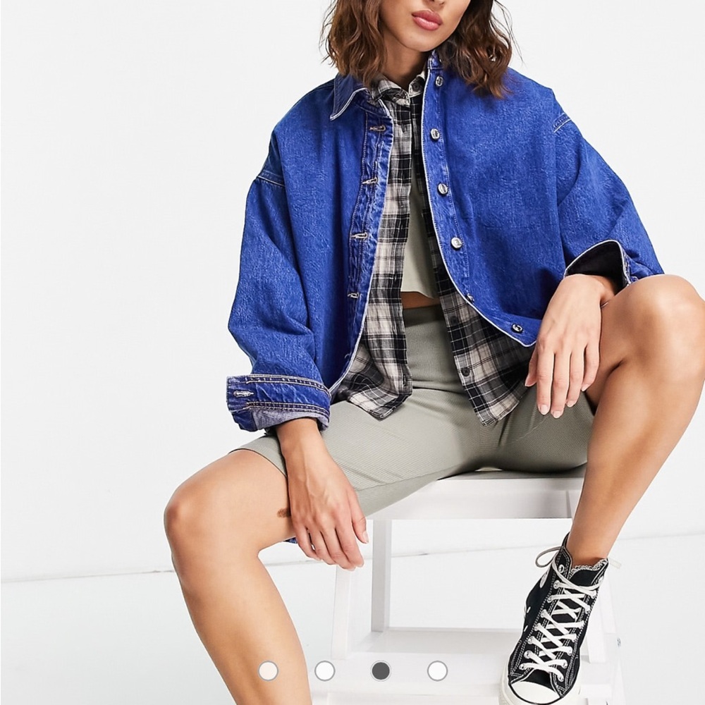 Top Shop Blue Denim Shacket in Bright Blue